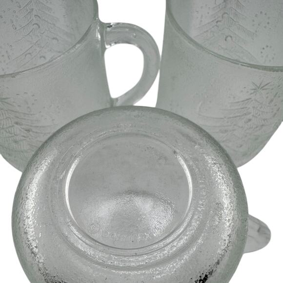 Vintage 1960s Duralex Clear Glass Coffee Mugs Christmas Tree Design – Set of 4 - Picture 2 of 3